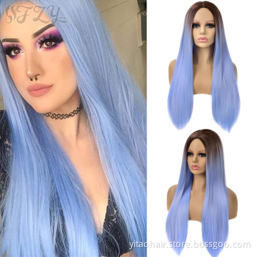 Wholesale Cheap Anime Party Pink Yellow Purple Black Blue Silver Blonde Long Straight Synthetic Cosplay Wig Non Lace